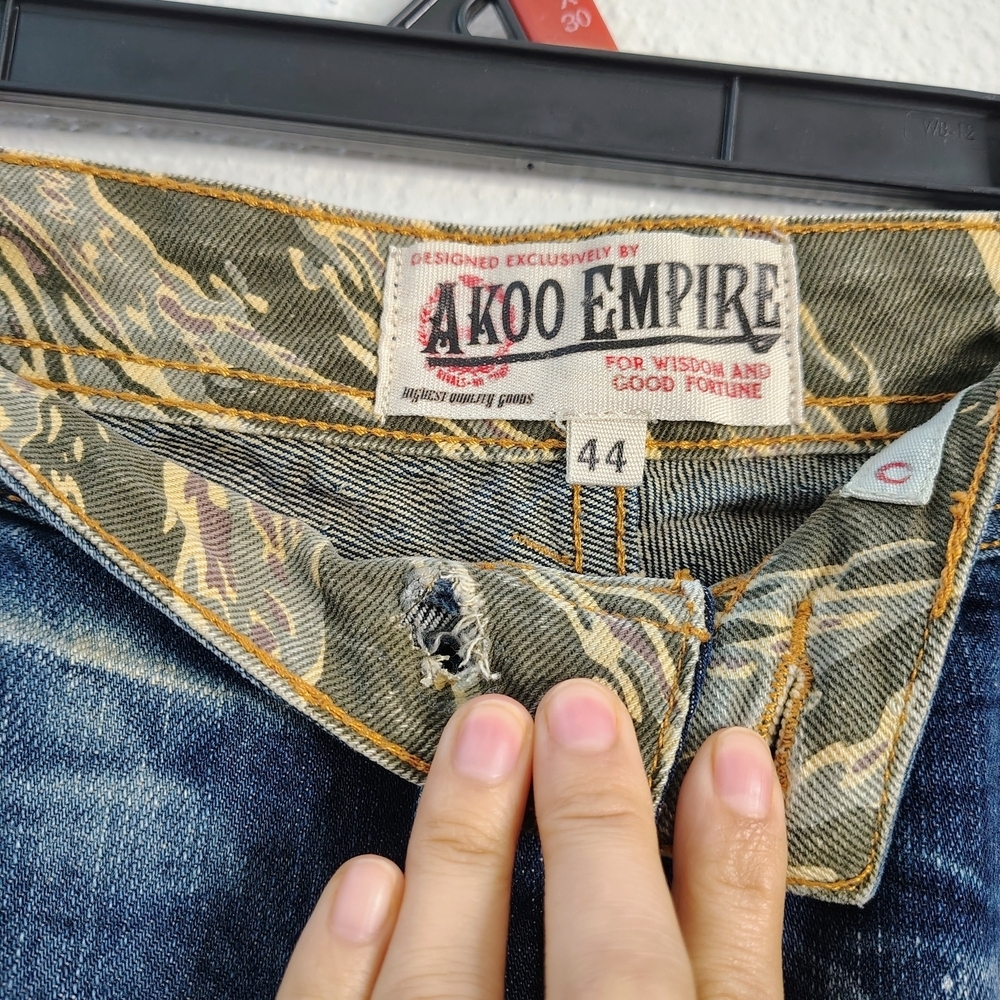 AKOO Empire Men’s Denim Shorts Size 44 – Distressed Acid Wash – Missing Button - Picture 10 of 16